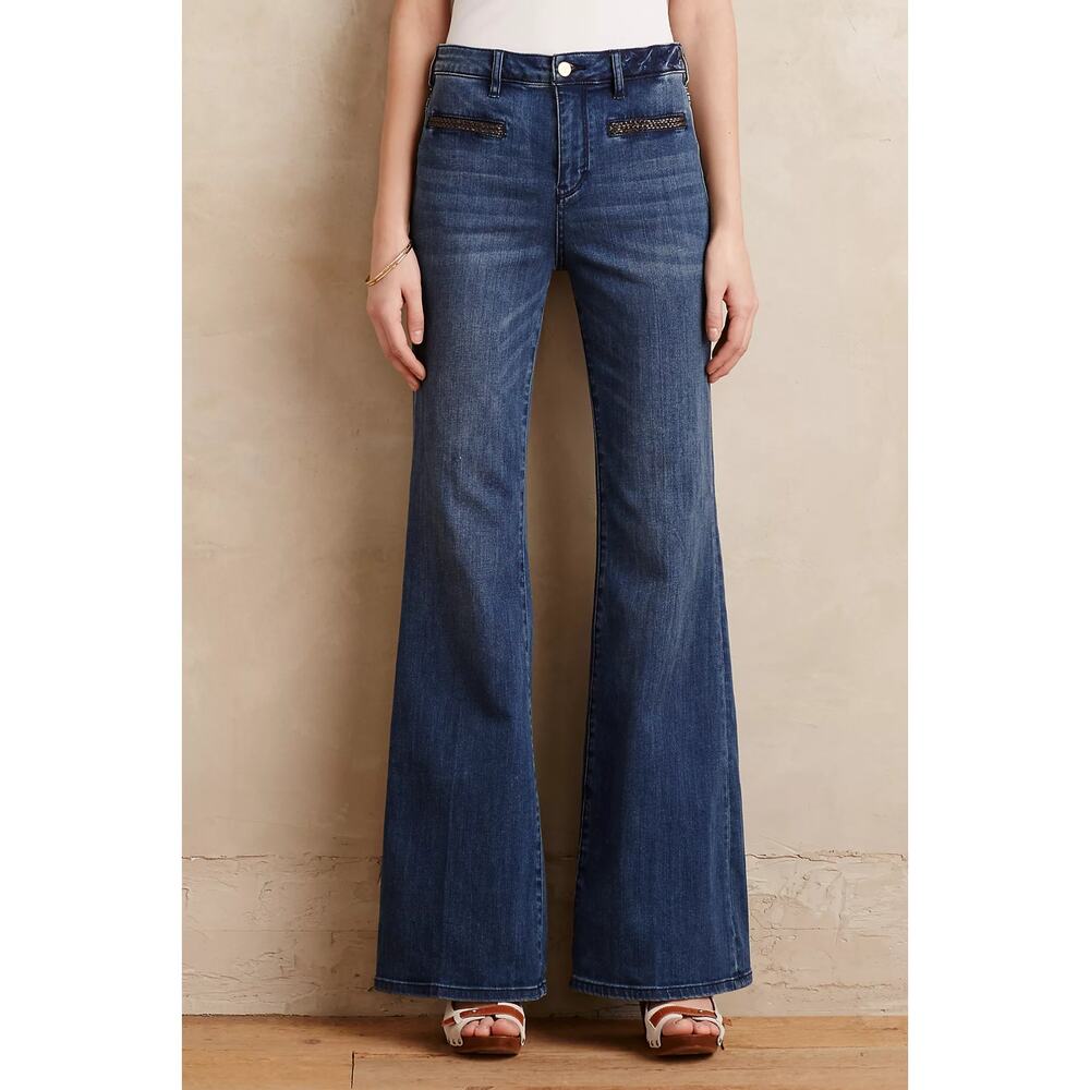 Pilcro Stet Braided Leather Flare Y2K Retro Boho Jeans Size 25 Anthropologie